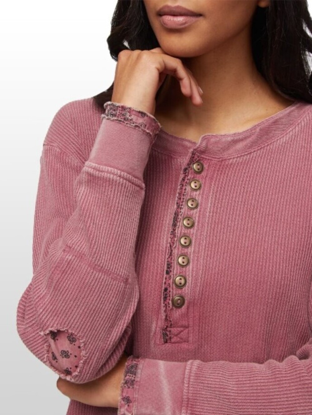 We The Free Oversized Faded Berry Waffle Fall For You Henley Top - Size - Small